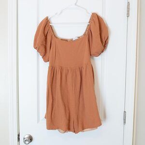 L &merci Cottagecore Soft Orange Puff Sleeve Jumper 100% Cotton Shell Pockets